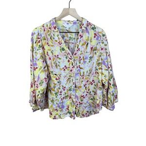 Lauren Conrad Floral Blouse Large Lightweight Cotton Blend Top